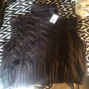 New red wine brown color sleeveless turtleneck sweater